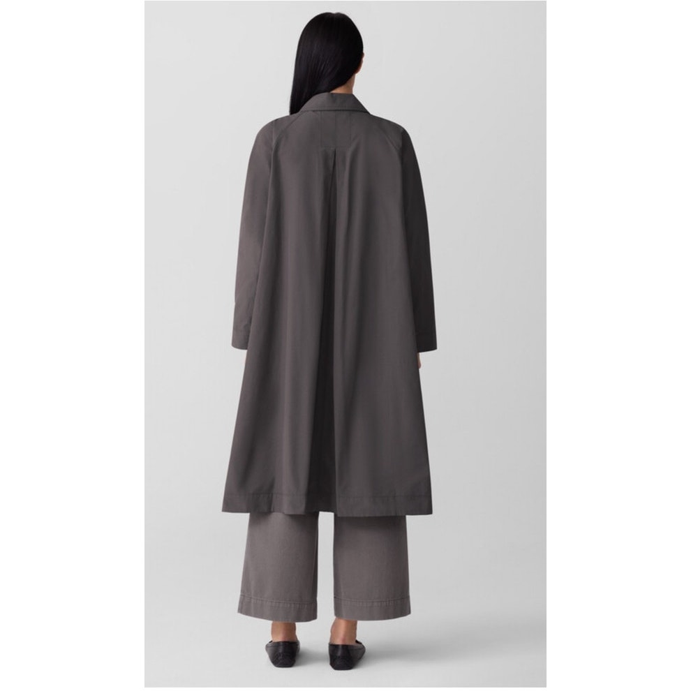Eileen Fisher Womens L Rye Light Cotton Nylon Classic Collar Coat $298 — image 3 of 8